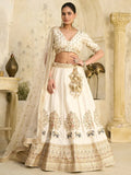 Amazeballs Cream Embroidered Silk Reception Wear Lehenga With Blouse