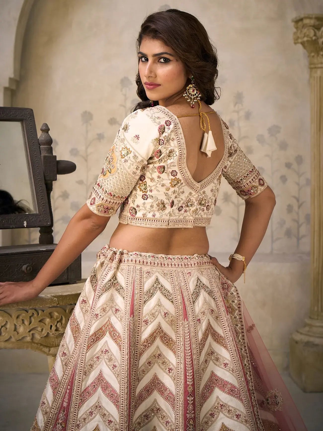 Marvelous Cream Dori Embroidery Silk Reception Wear Lehenga With Blouse
