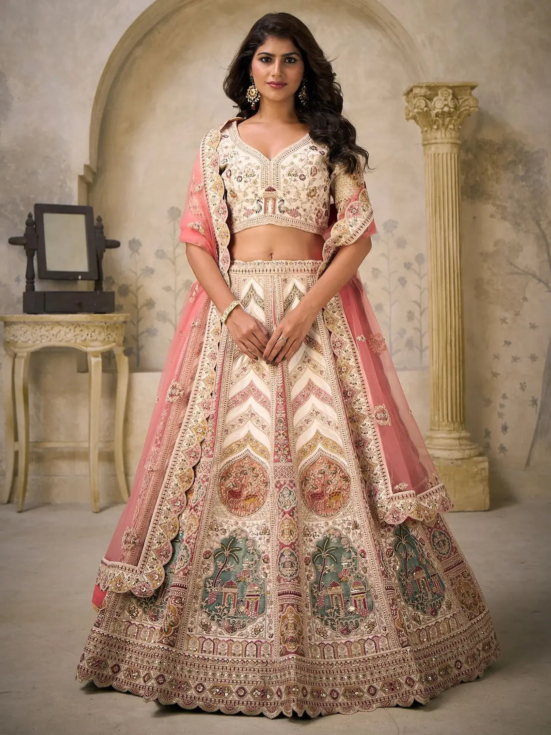 Marvelous Cream Dori Embroidery Silk Reception Wear Lehenga With Blouse