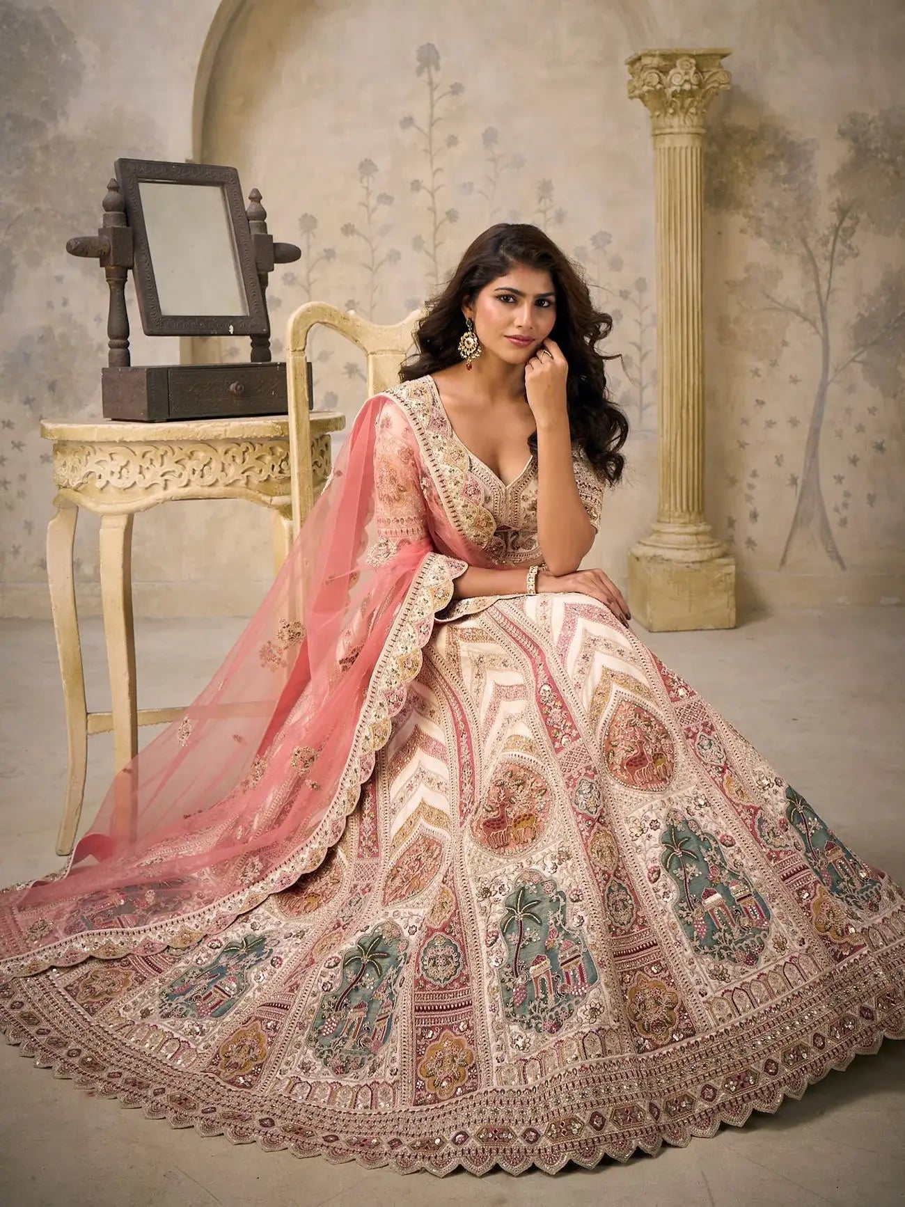 Marvelous Cream Dori Embroidery Silk Reception Wear Lehenga With Blouse