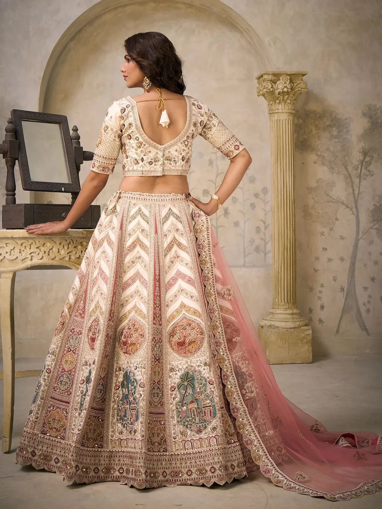 Marvelous Cream Dori Embroidery Silk Reception Wear Lehenga With Blouse