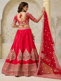 Lovely Red Sequins Embroidered Silk Bridal Lehenga Choli With Dupatta