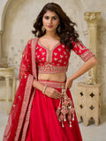 Lovely Red Sequins Embroidered Silk Bridal Lehenga Choli With Dupatta