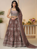 Attractive Brown Floral Embroidered Satin Wedding Wear Lehenga Choli