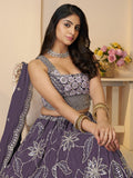 Fabulous Purple Thread Work Satin Engagement Wear Lehenga Choli
