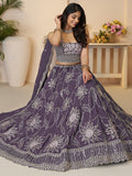 Fabulous Purple Thread Work Satin Engagement Wear Lehenga Choli