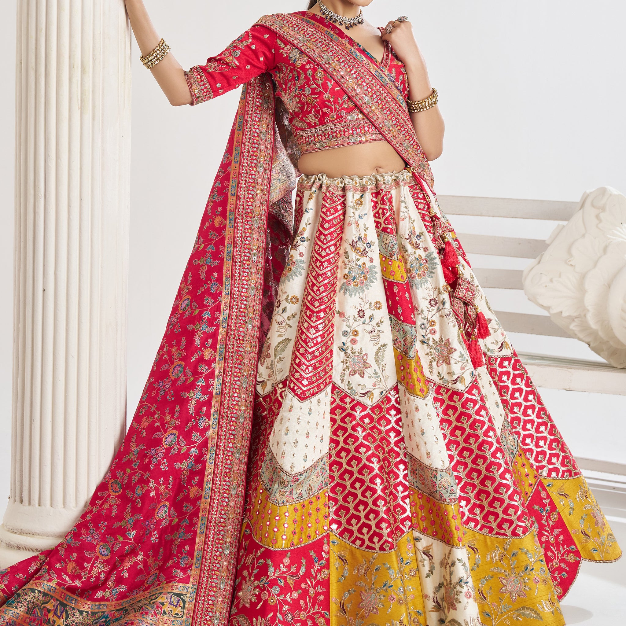 Adorable Multi-Color Thread Work Banarasi Silk Wedding Lehenga Choli