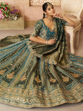 Glamorous Green Zari Embroidered Tissue Silk Bridesmaid Lehenga Choli