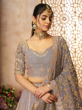Wonderful Lilac Zari Embroidered Tissue Silk Wedding Lehenga Choli