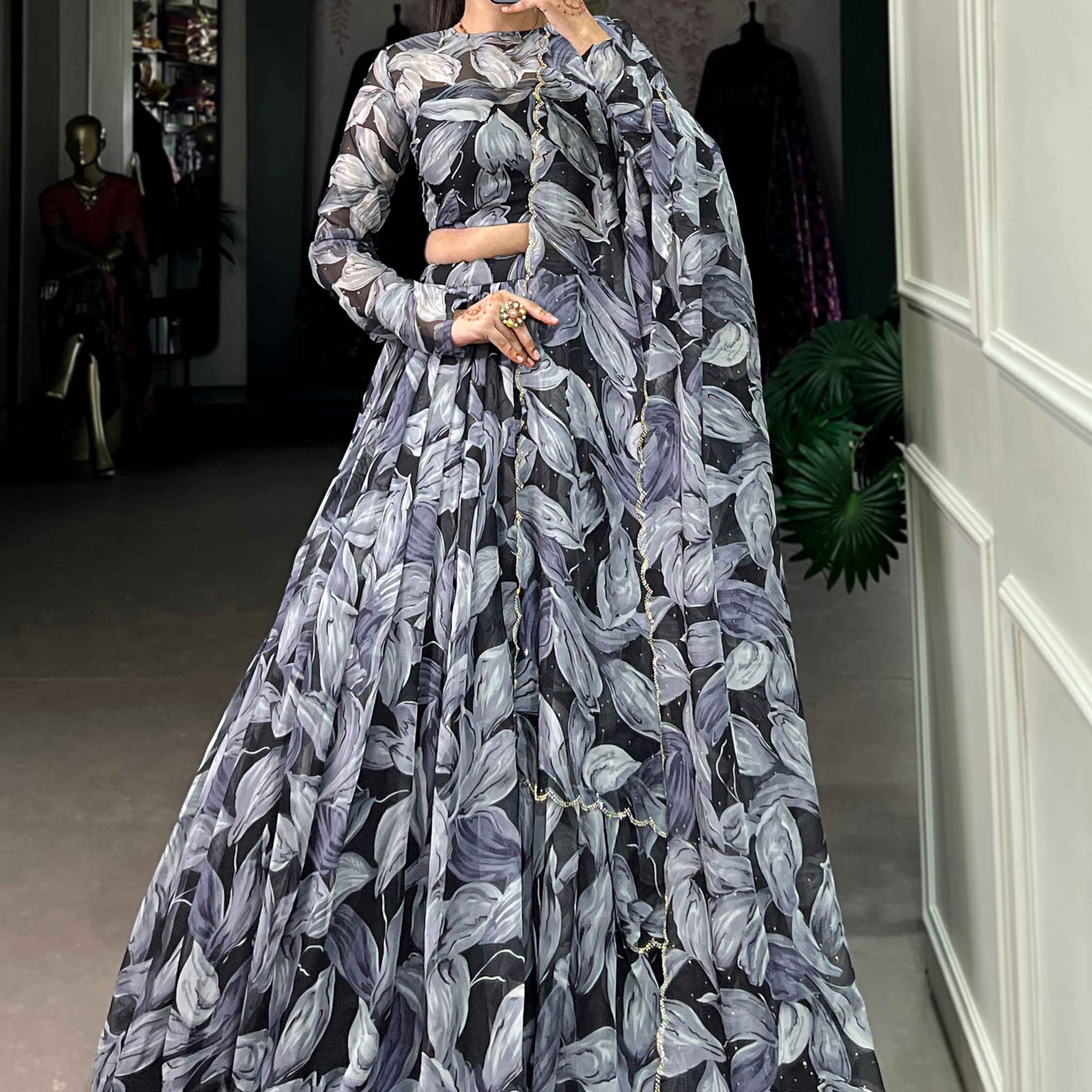Adorable Black Digital Printed Silk Party Wear Lehenga Choli With Dupatta