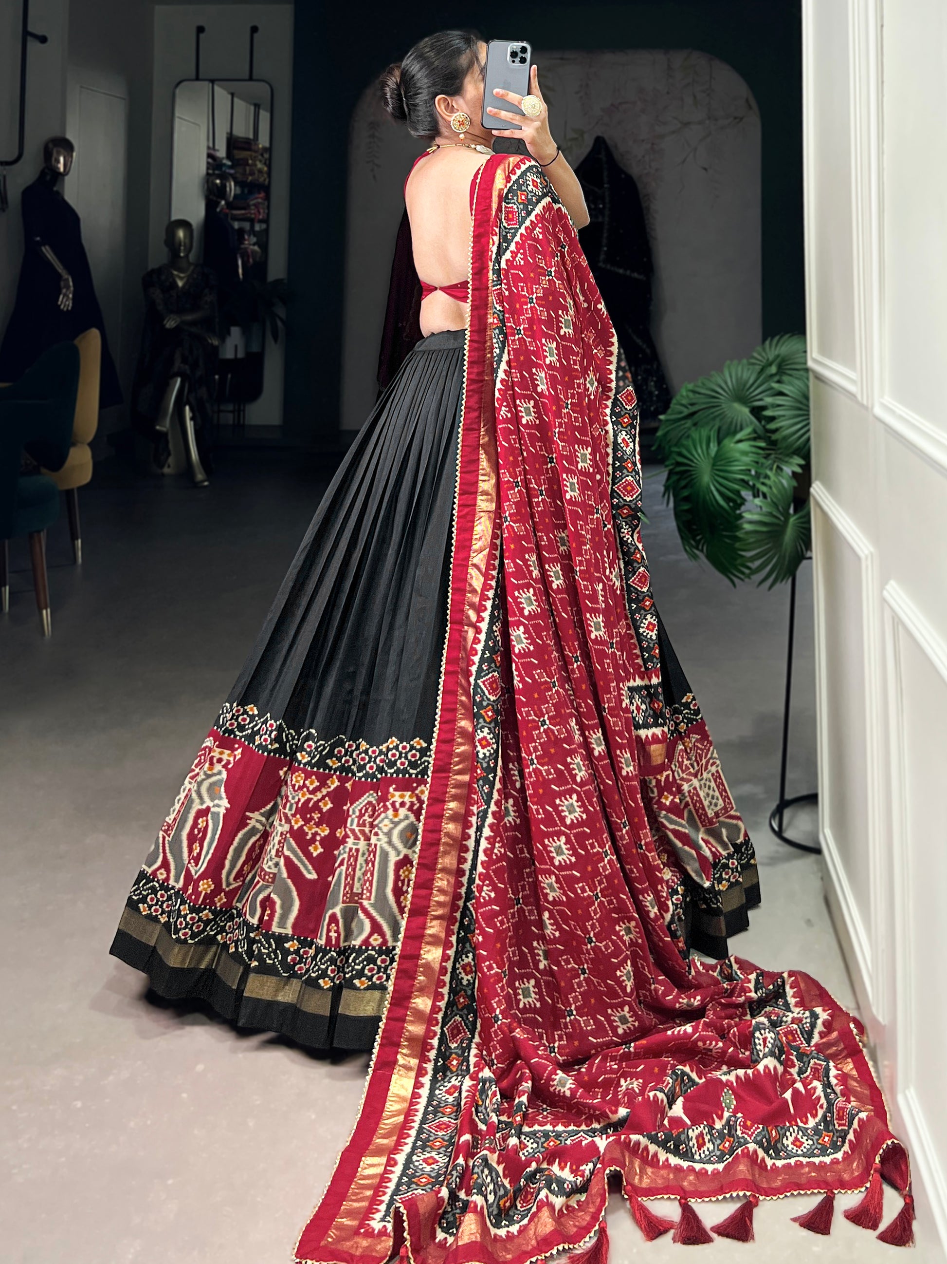 Stunning Black Patola Printed Silk Lehenga Choli With Dupatta