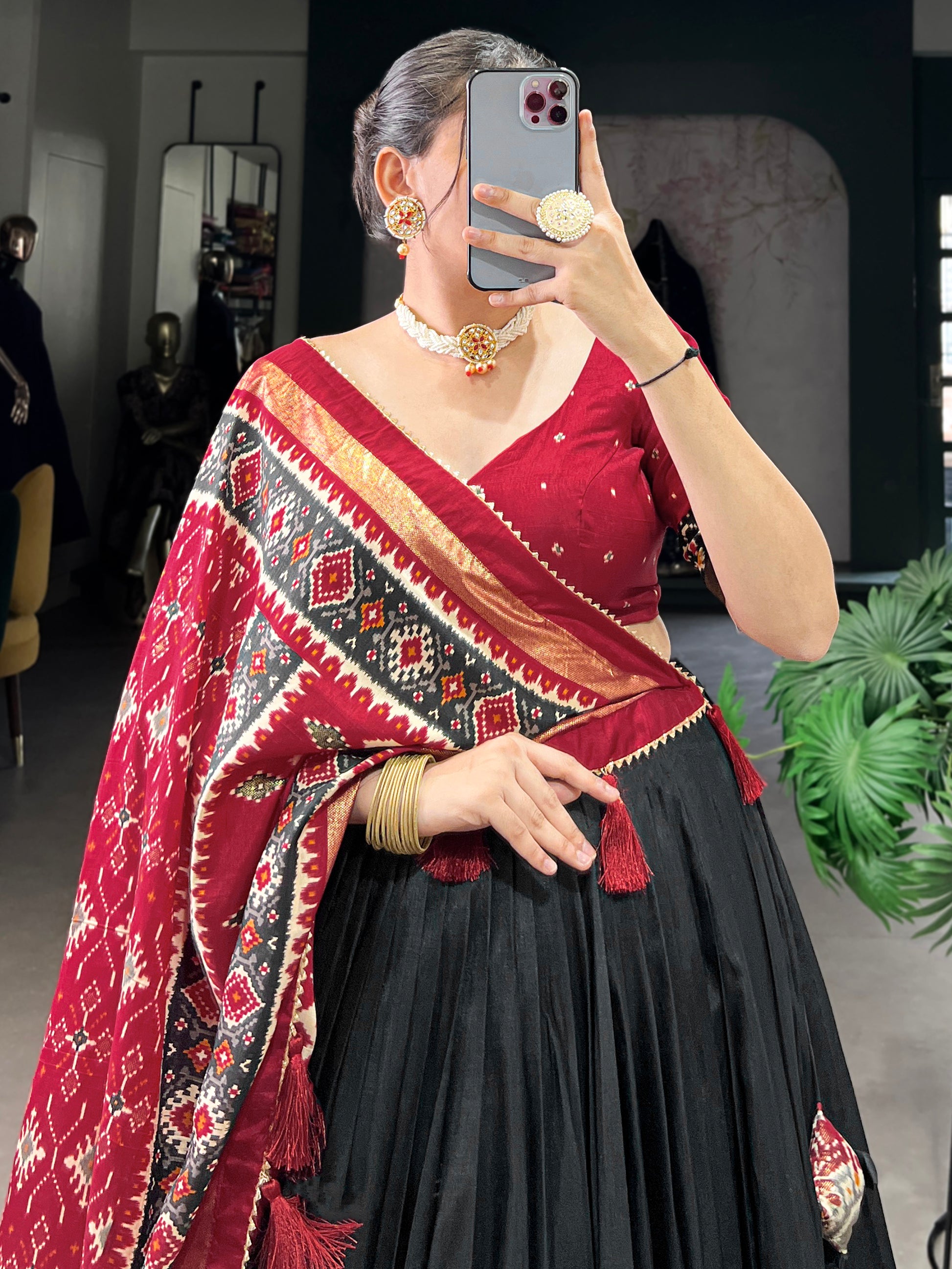 Stunning Black Patola Printed Silk Lehenga Choli With Dupatta