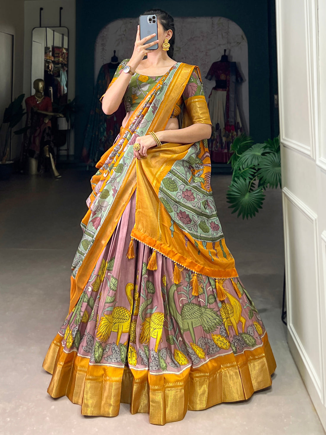 Eye-Catching Lilac Printed Silk Festival Wear Lehenga Choli With Dupatta