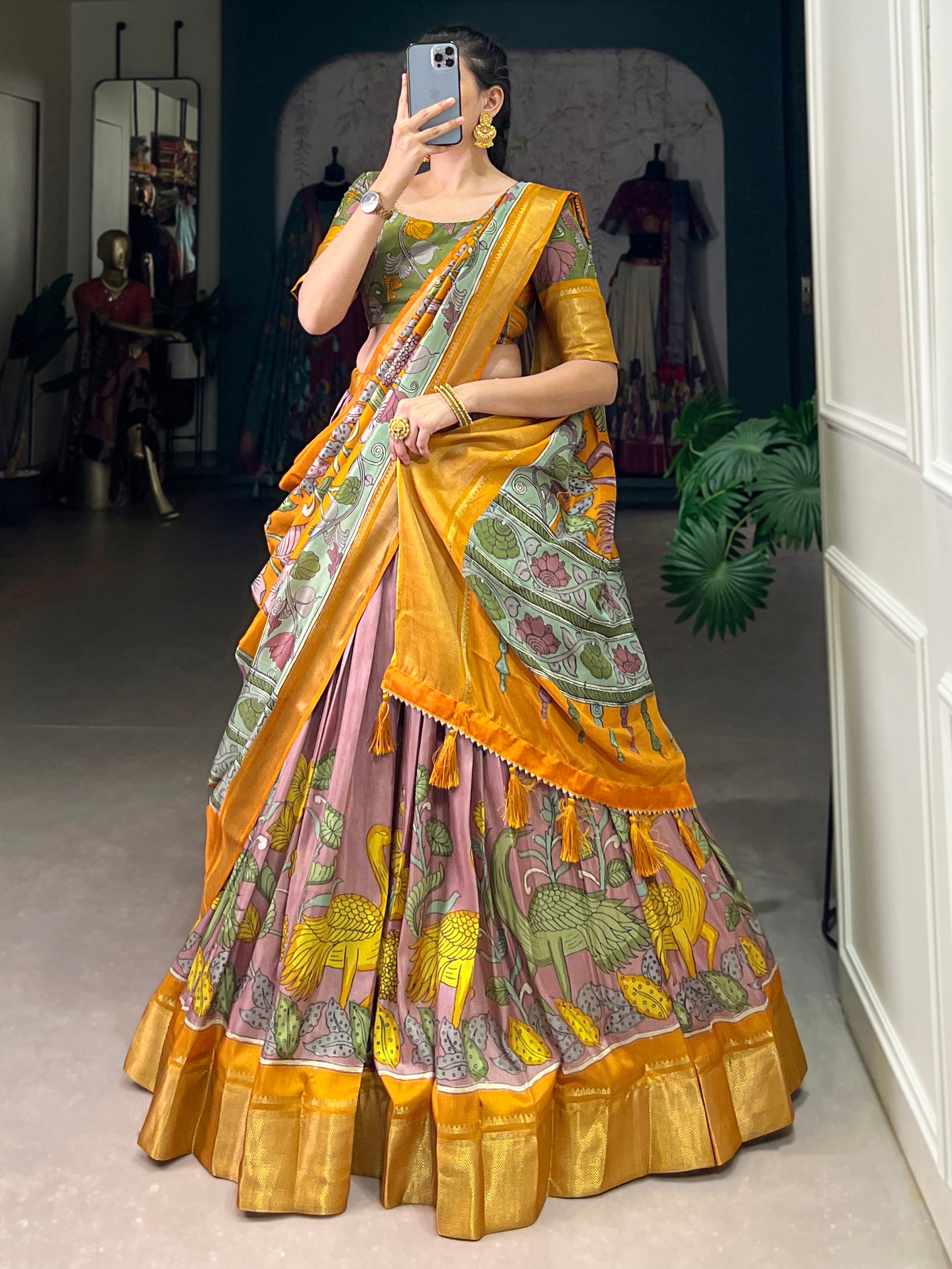 Eye-Catching Lilac Printed Silk Festival Wear Lehenga Choli With Dupatta