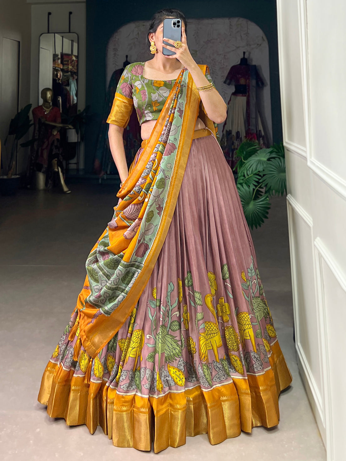 Eye-Catching Lilac Printed Silk Festival Wear Lehenga Choli With Dupatta