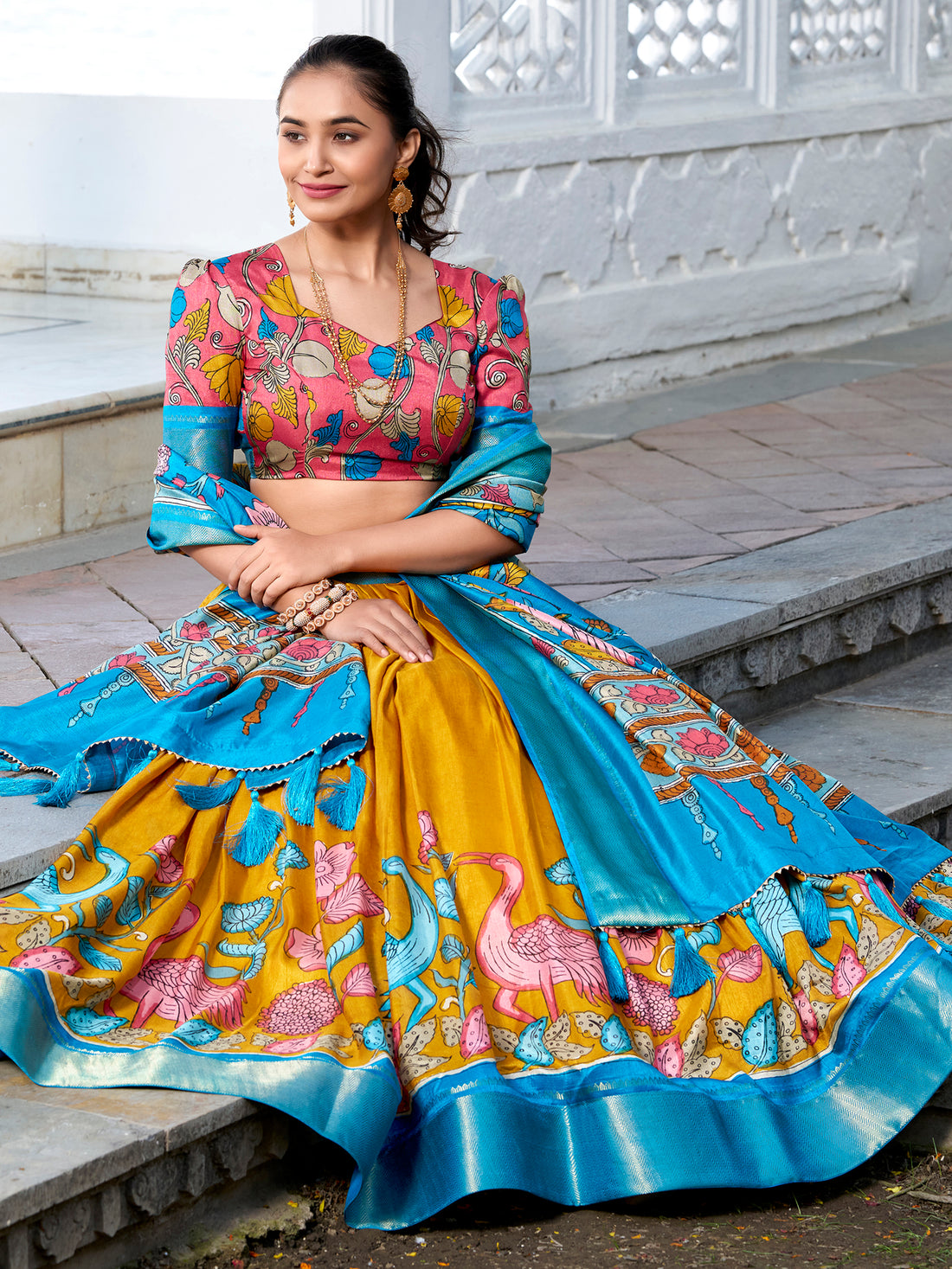 Marvelous Mustard Yellow Printed Silk Event Wear Lehenga Choli
