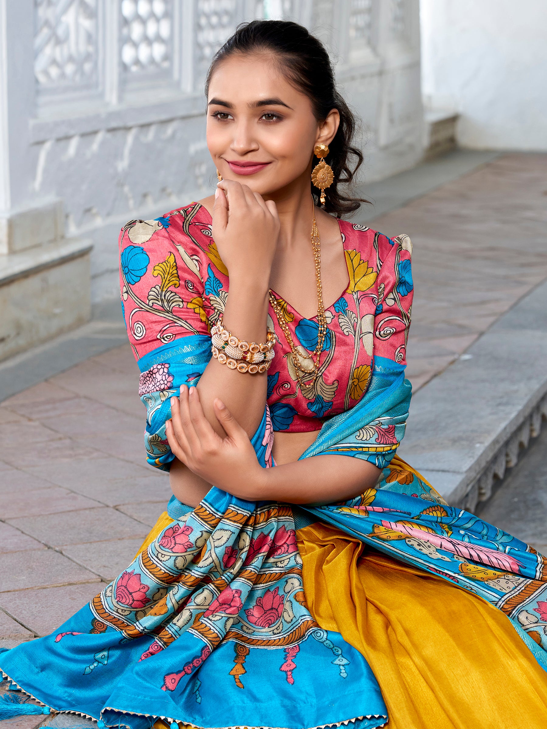 Marvelous Mustard Yellow Printed Silk Event Wear Lehenga Choli