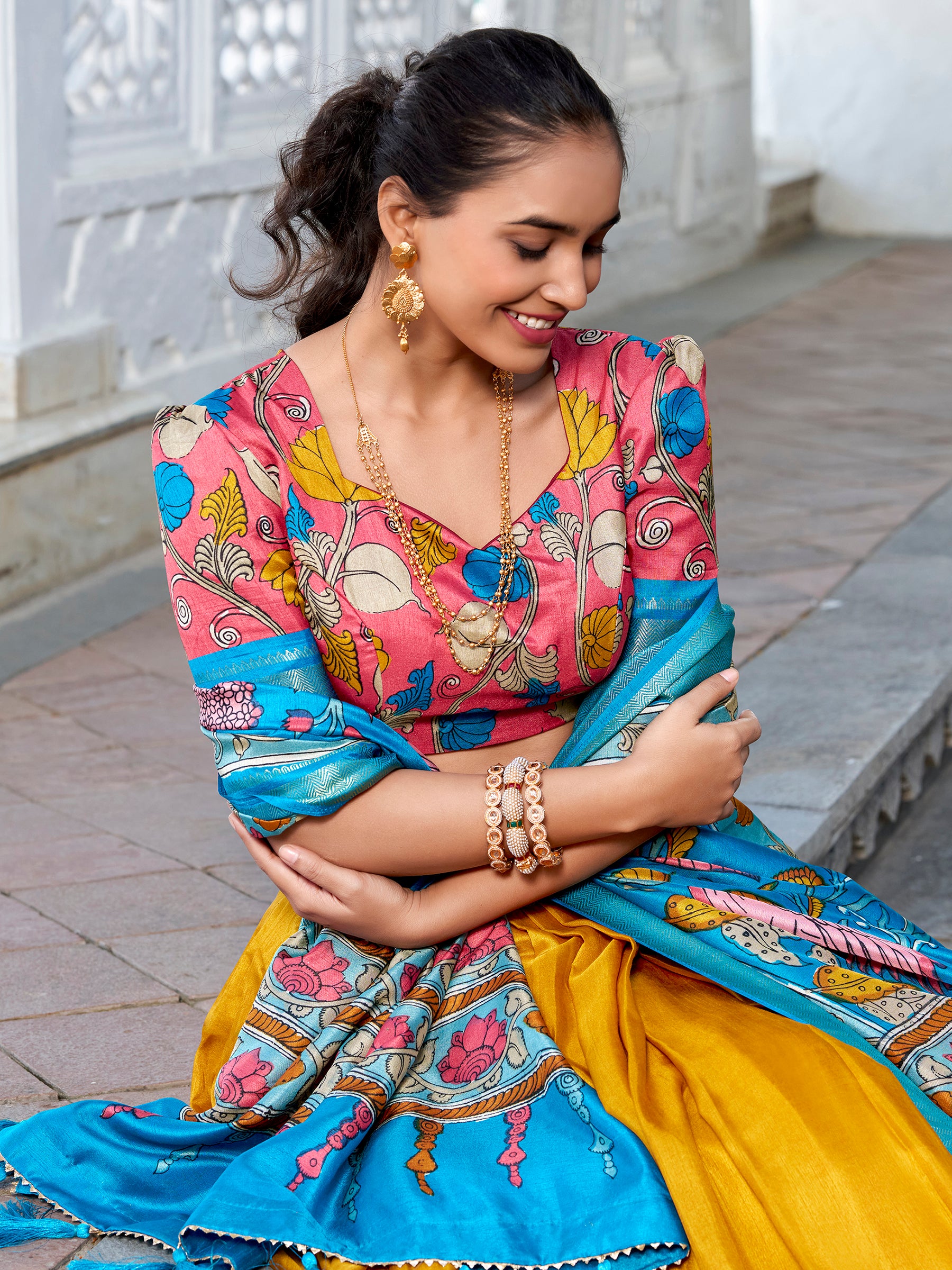 Marvelous Mustard Yellow Printed Silk Event Wear Lehenga Choli