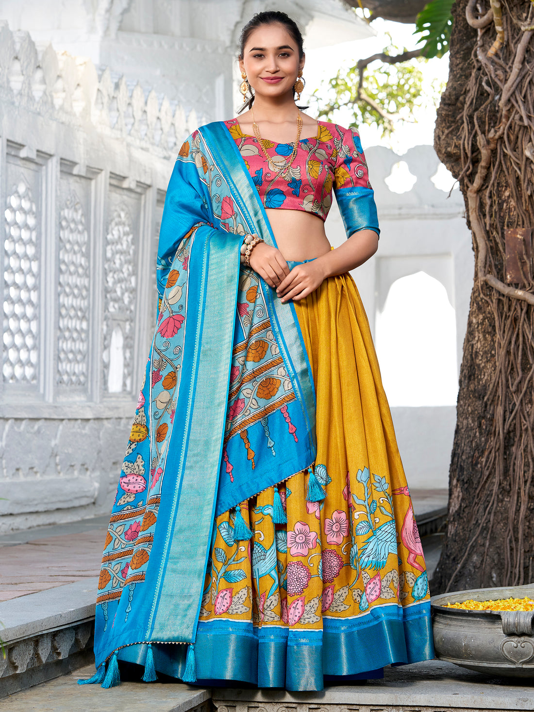 Marvelous Mustard Yellow Printed Silk Event Wear Lehenga Choli