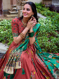 Attractive Coral Red Kalamkari Printed Silk Traditional Lehenga Choli
