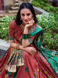 Attractive Coral Red Kalamkari Printed Silk Traditional Lehenga Choli