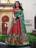 Attractive Coral Red Kalamkari Printed Silk Traditional Lehenga Choli