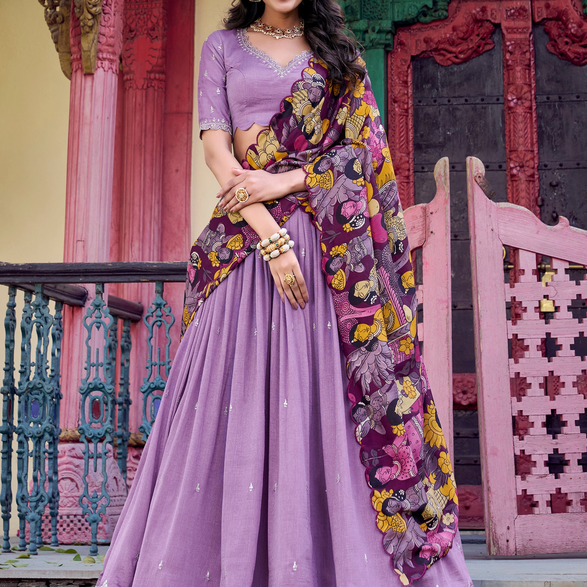Incredible Lavender Thread Work Silk Festival Wear Lehenga Choli 