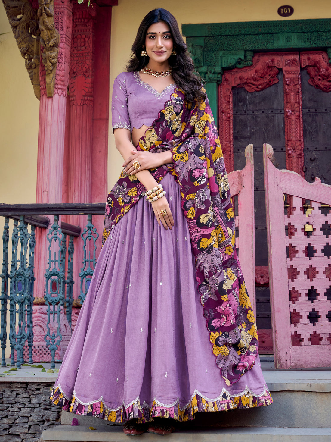 Incredible Lavender Thread Work Silk Festival Wear Lehenga Choli 