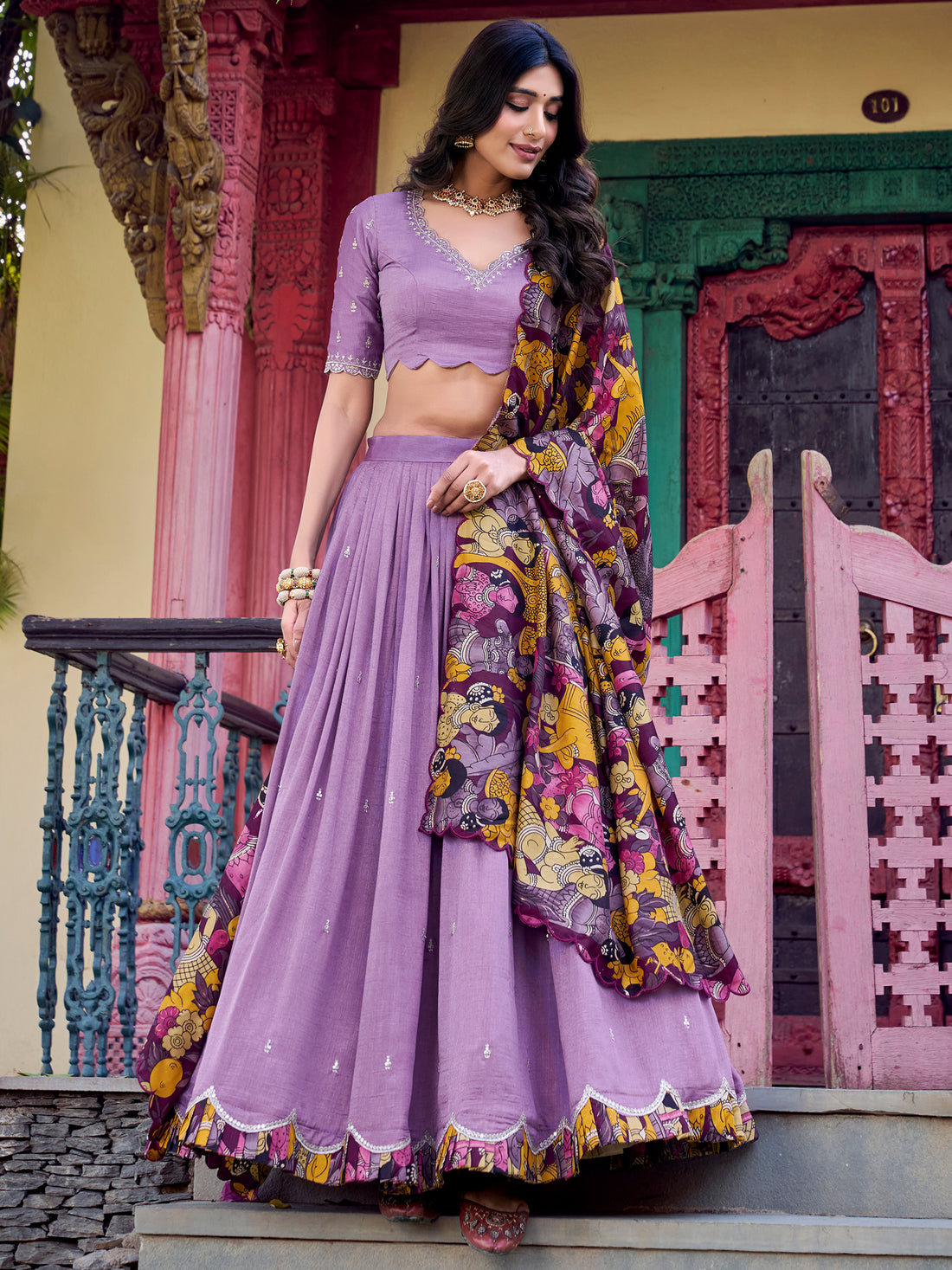 Incredible Lavender Thread Work Silk Festival Wear Lehenga Choli 