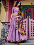 Incredible Lavender Thread Work Silk Festival Wear Lehenga Choli 