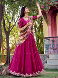 Gorgeous Pink Thread Embroidered Silk Traditional Lehenga Choli