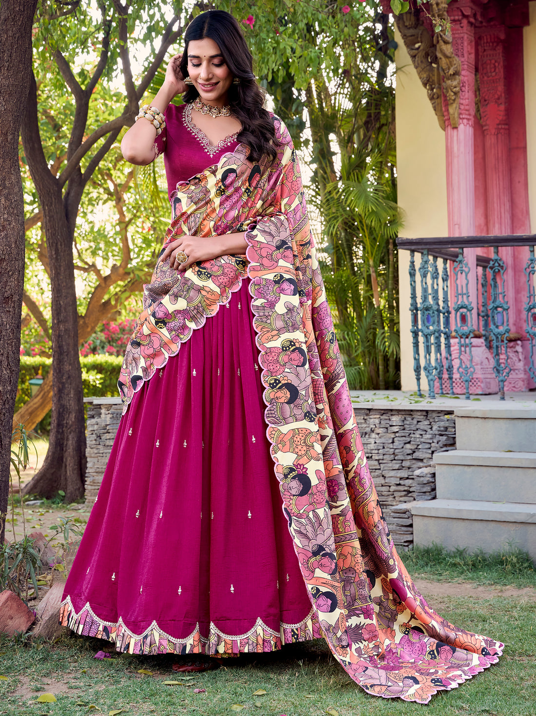 Gorgeous Pink Thread Embroidered Silk Traditional Lehenga Choli