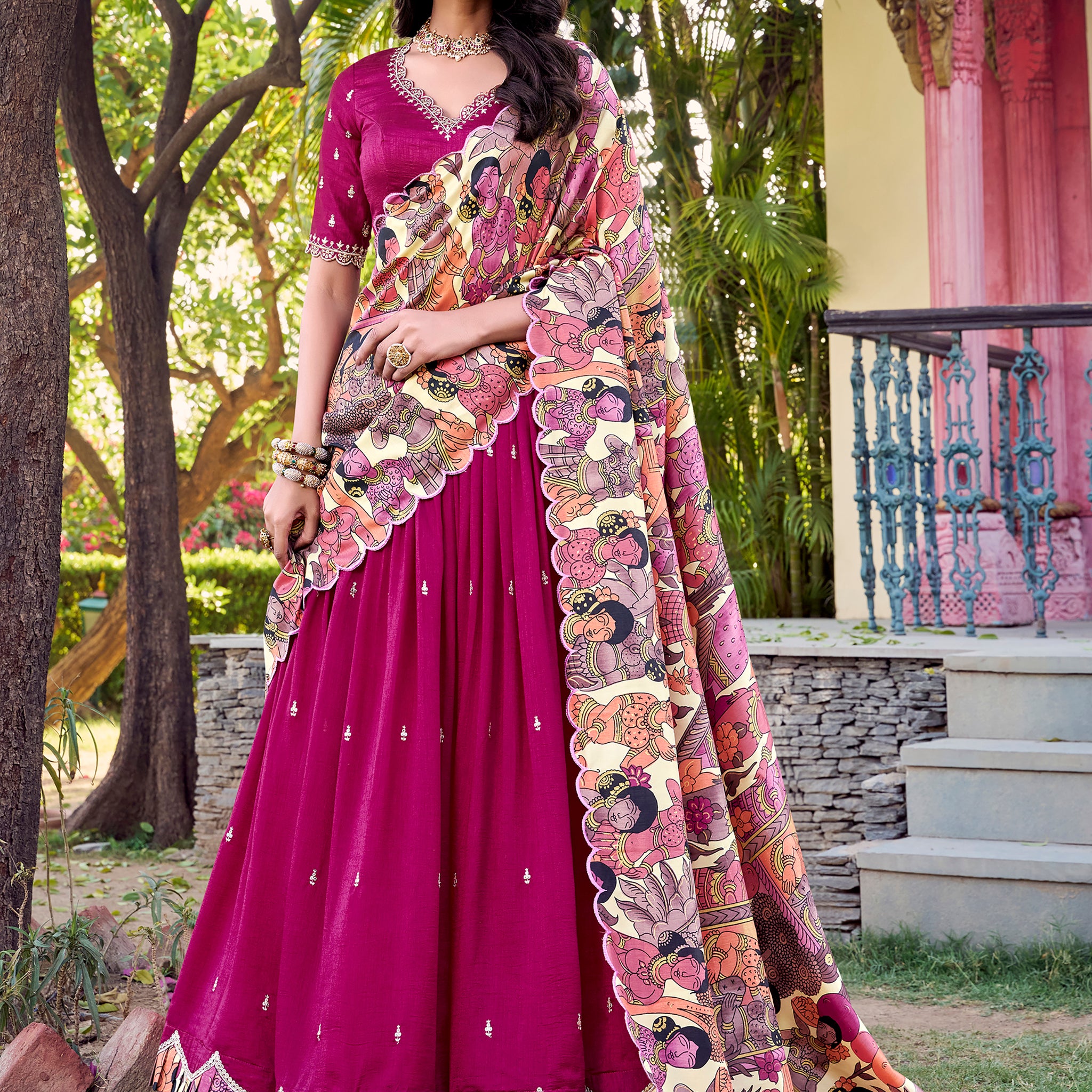 Gorgeous Pink Thread Embroidered Silk Traditional Lehenga Choli