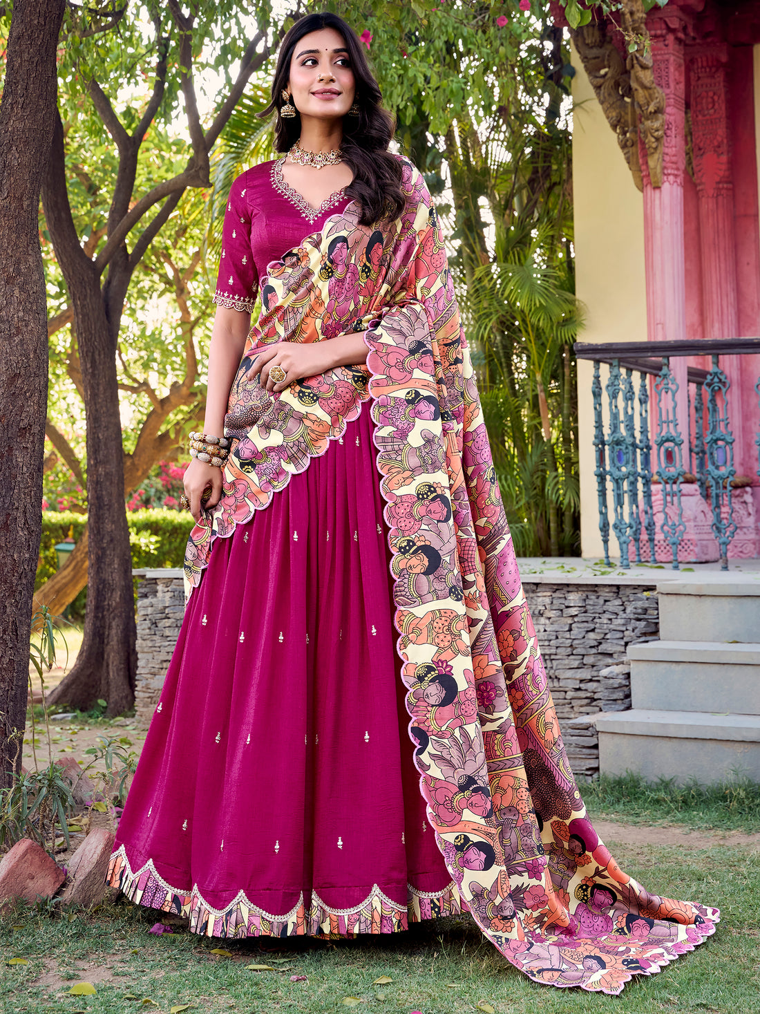 Gorgeous Pink Thread Embroidered Silk Traditional Lehenga Choli