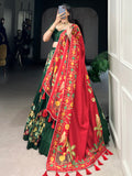 Dazzling Green Foil Work Tussar Silk Festival Wear Lehenga Choli