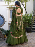 Beautiful Green Thread Work Georgette Mehendi Wear Lehenga Choli
