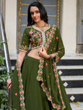 Beautiful Green Thread Work Georgette Mehendi Wear Lehenga Choli