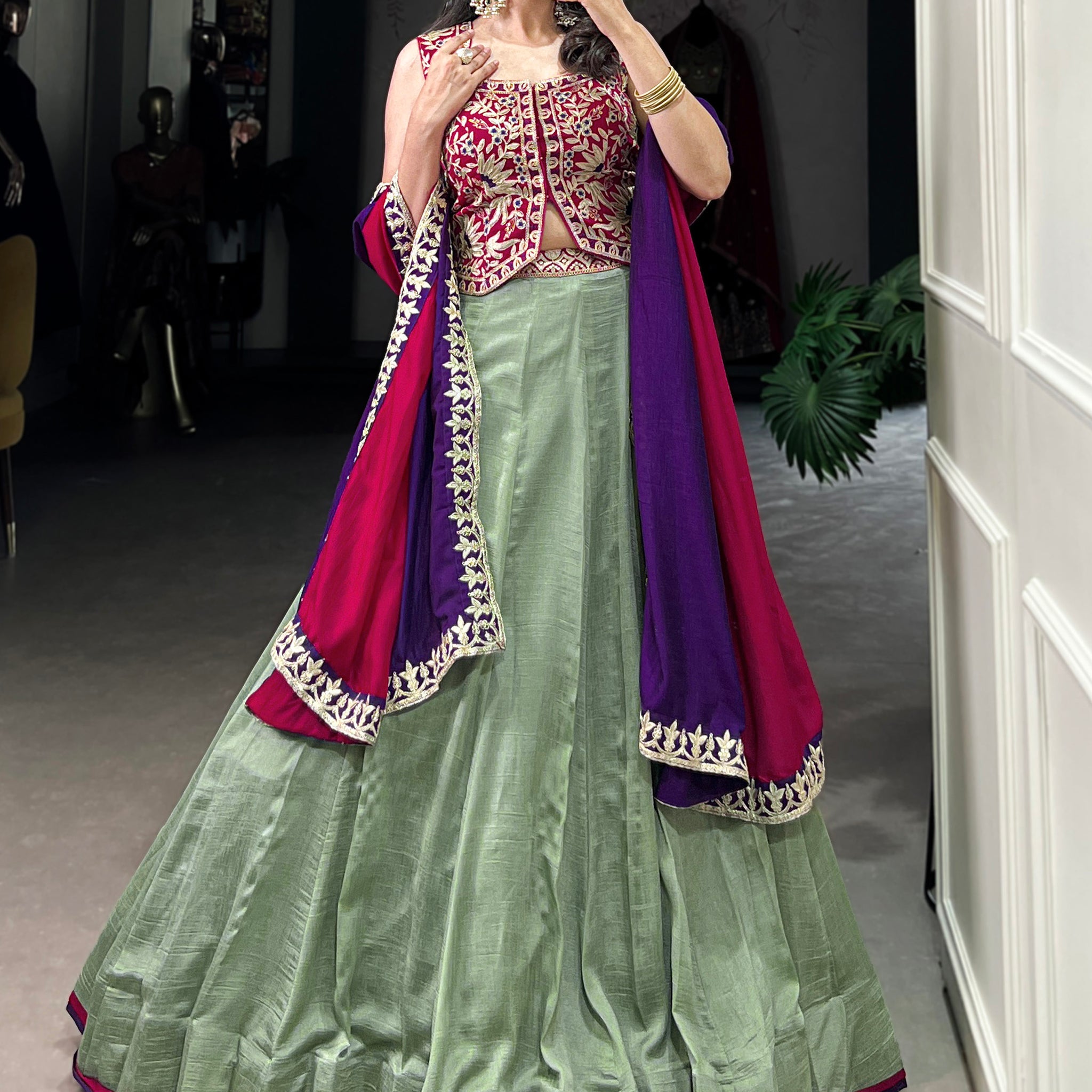 Glamorous Pista Green Sequins Work Silk Festive Wear Lehenga Choli With Dupatta