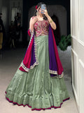 Glamorous Pista Green Sequins Work Silk Festive Wear Lehenga Choli With Dupatta