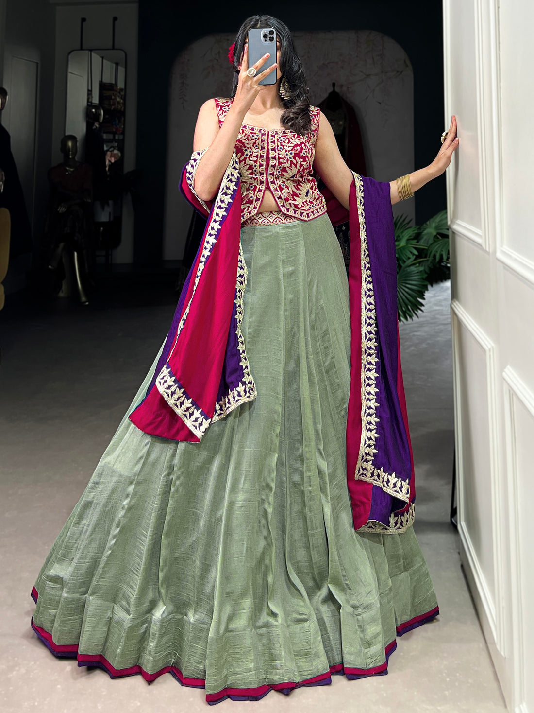 Glamorous Pista Green Sequins Work Silk Festive Wear Lehenga Choli With Dupatta