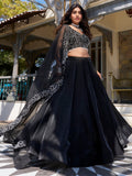 Stunning Black Sequins Work Satin Silk Party Wear Lehenga Choli