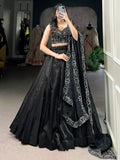 Gorgeous Black Sequins Satin Silk Party Wear Lehenga Choli With Dupatta 