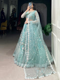 Sweet Sky Blue Thread Work Net Bridesmaid Lehenga Choli With Dupatta