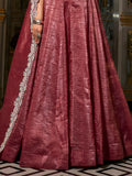 Alluring Burgundy Sequins Work Organza Crush Lehenga Choli With Dupatta