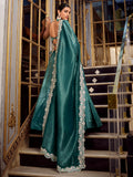Beautiful Teal Blue Thread Work Organza Crush Pattern Wedding Lehenga Choli