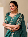 Stunning Teal Green Thread Embroidered Crush Silk Festive Wear Lehenga Choli