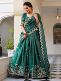 Stunning Teal Green Thread Embroidered Crush Silk Festive Wear Lehenga Choli