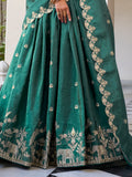 Stunning Teal Green Thread Embroidered Crush Silk Festive Wear Lehenga Choli