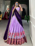 Alluring Lavender Thread Work Festive Wear Cotton Half Saree Lehenga 
