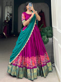 Gorgeous Hot Pink Thread Work Cotton Festive Wear Half Saree Lehenga